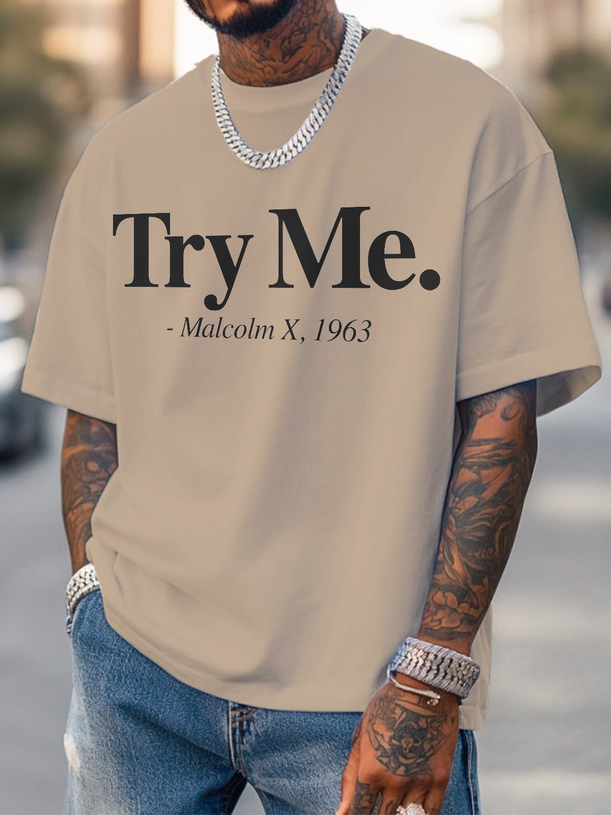 Men's Try Me Malcolm X 1963 Print Cotton Casual T-Shirt-Styleame