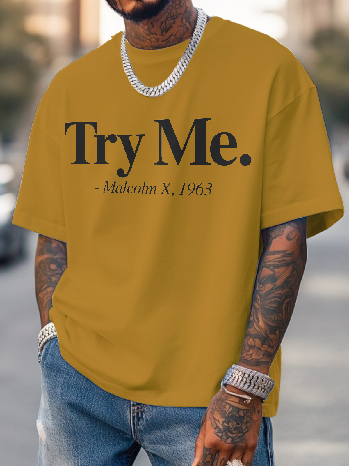 Men's Try Me Malcolm X 1963 Print Cotton Casual T-Shirt-Styleame