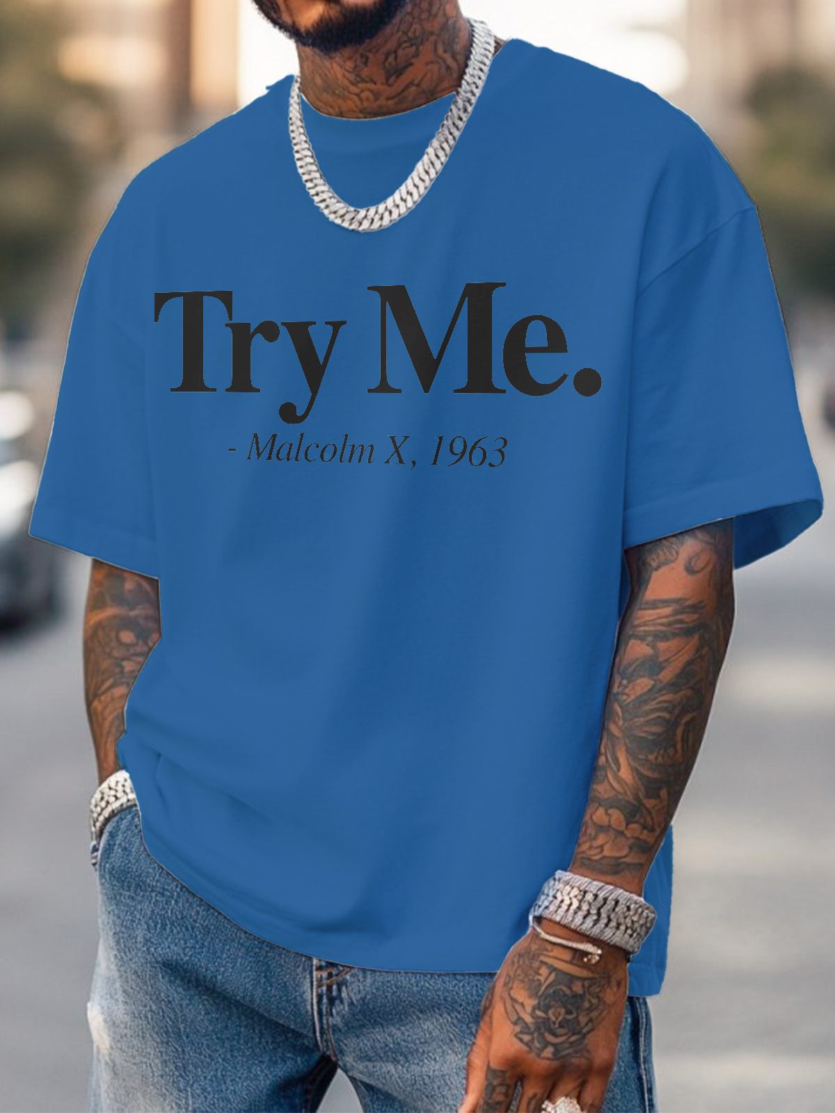Men's Try Me Malcolm X 1963 Print Cotton Casual T-Shirt-Styleame
