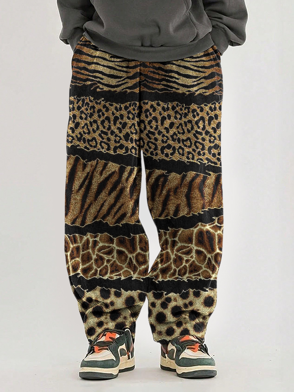 Men's Leopard Wild Animal Pattern Patchwork Art Print Casual Pants-Styleame