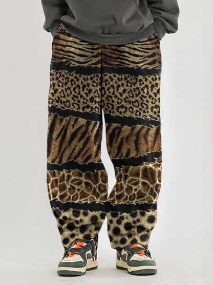 Men's Leopard Wild Animal Pattern Patchwork Art Print Casual Pants-Styleame