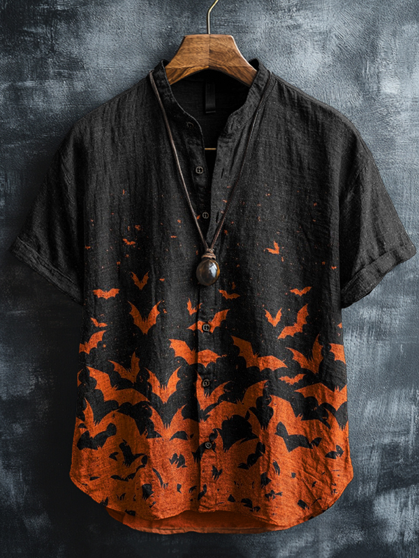 Men's Dark Gothic Bats Print Short Sleeve Shirt-Styleame