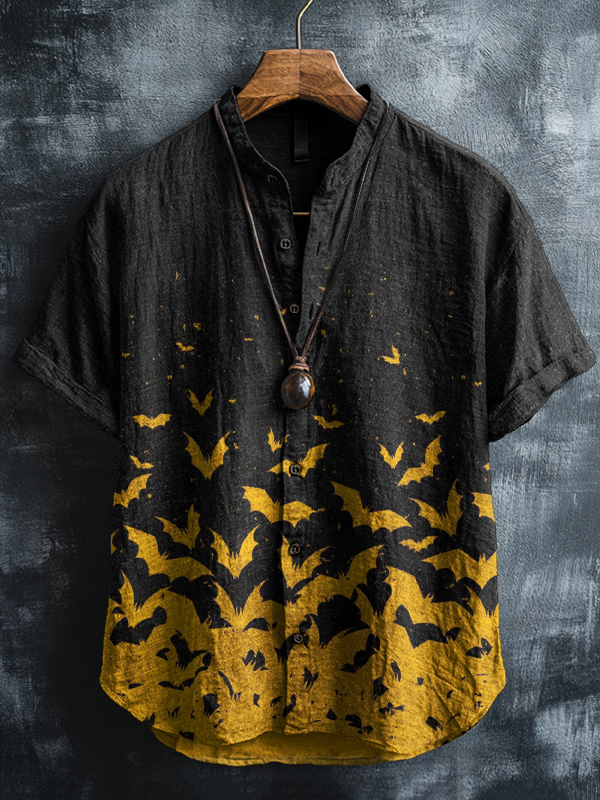 Men's Dark Gothic Bats Print Short Sleeve Shirt-Styleame