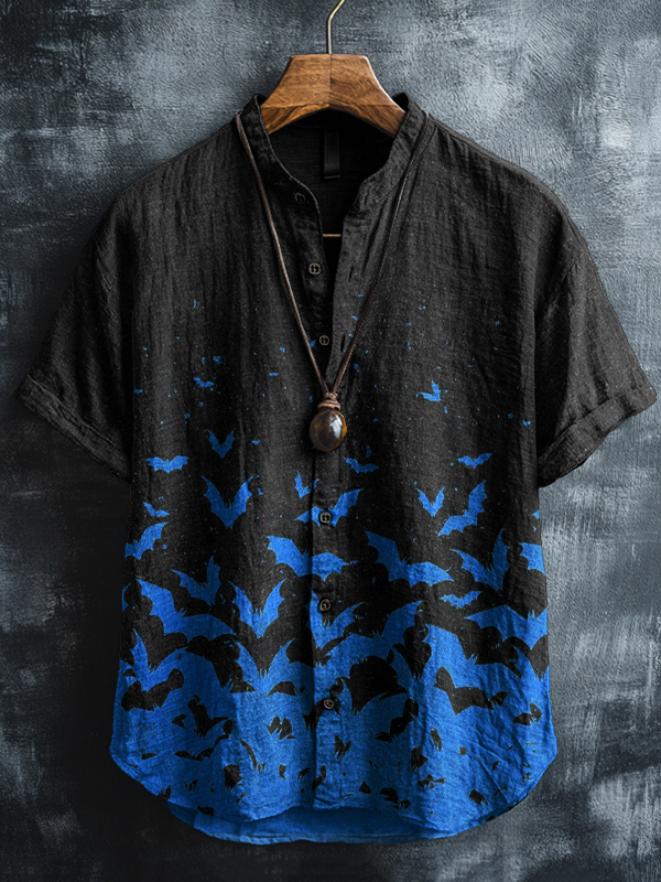 Men's Dark Gothic Bats Print Short Sleeve Shirt-Styleame