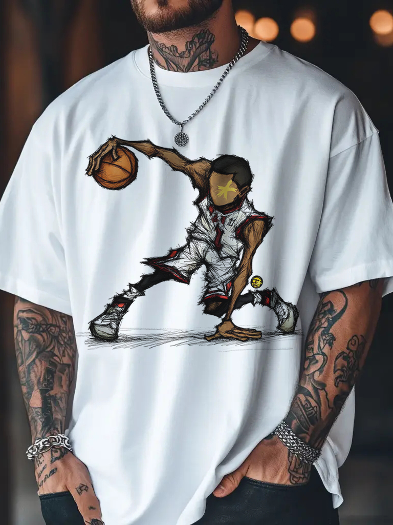 Men's Basketball Player Sketch Art Print Casual T-Shirt-Styleame