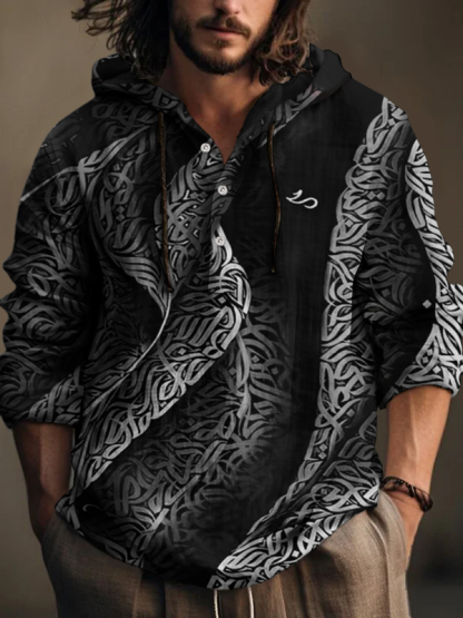 Men's The Elegant Art Of Calligraphy Print Hooded Shirt-Styleame