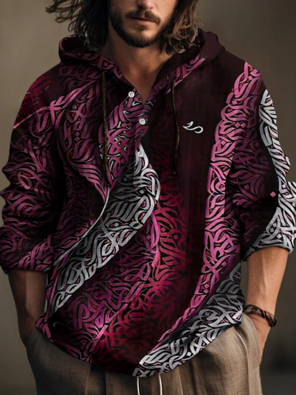 Men's The Elegant Art Of Calligraphy Print Hooded Shirt-Styleame