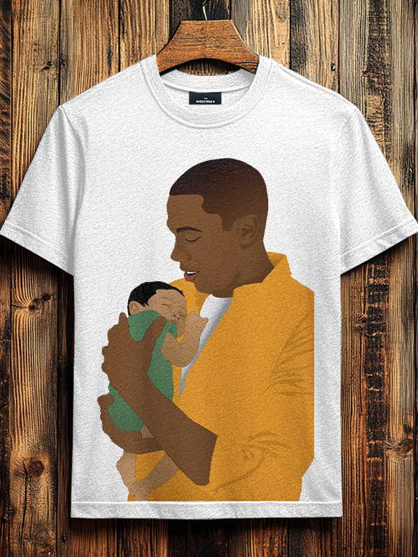 Men's Father And Son Illustration Print Cotton Casual T-Shirt-Styleame
