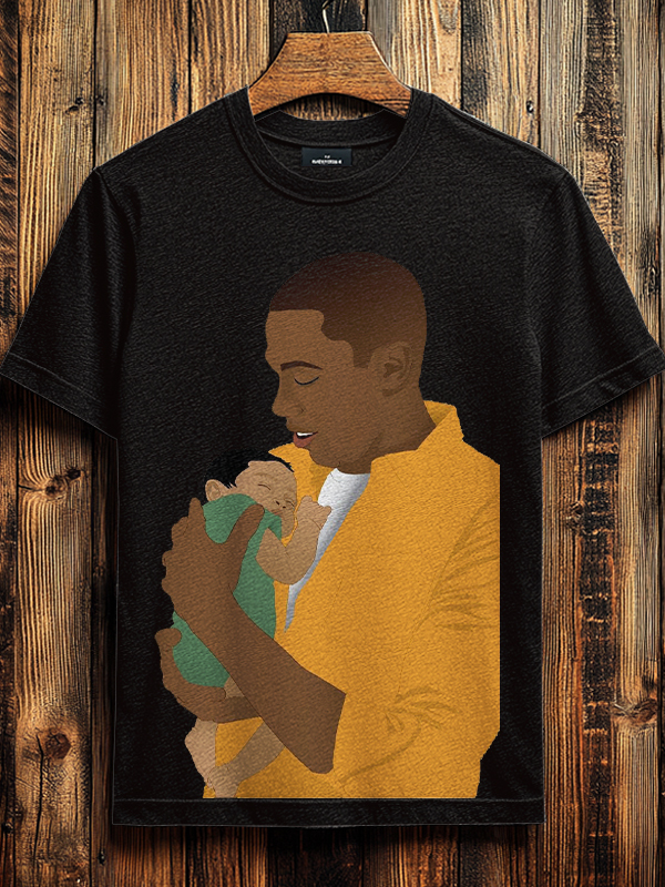 Men's Father And Son Illustration Print Cotton Casual T-Shirt-Styleame