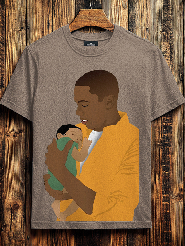 Men's Father And Son Illustration Print Cotton Casual T-Shirt-Styleame