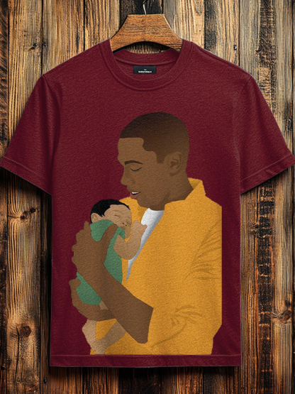 Men's Father And Son Illustration Print Cotton Casual T-Shirt-Styleame
