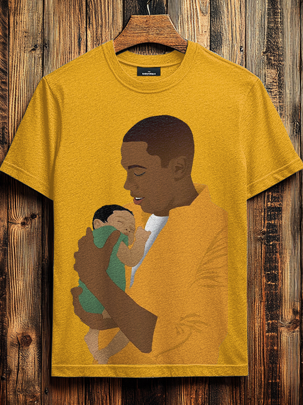 Men's Father And Son Illustration Print Cotton Casual T-Shirt-Styleame