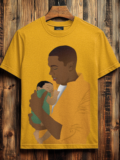 Men's Father And Son Illustration Print Cotton Casual T-Shirt-Styleame