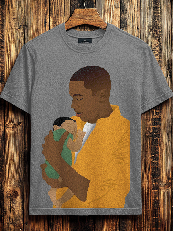 Men's Father And Son Illustration Print Cotton Casual T-Shirt-Styleame