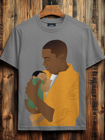 Men's Father And Son Illustration Print Cotton Casual T-Shirt-Styleame
