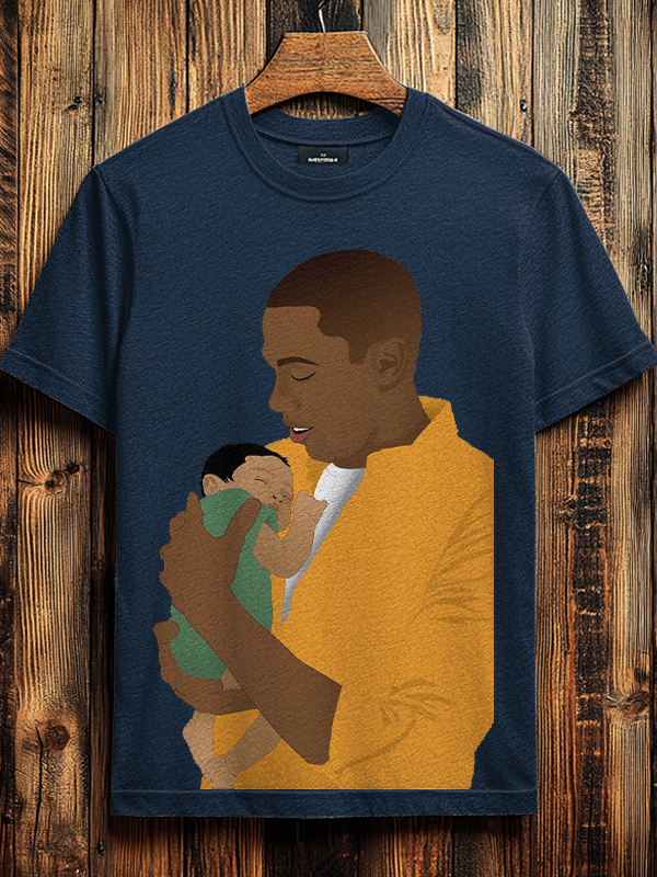Men's Father And Son Illustration Print Cotton Casual T-Shirt-Styleame