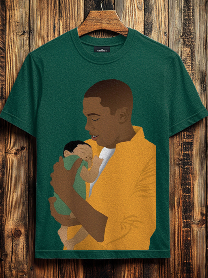 Men's Father And Son Illustration Print Cotton Casual T-Shirt-Styleame