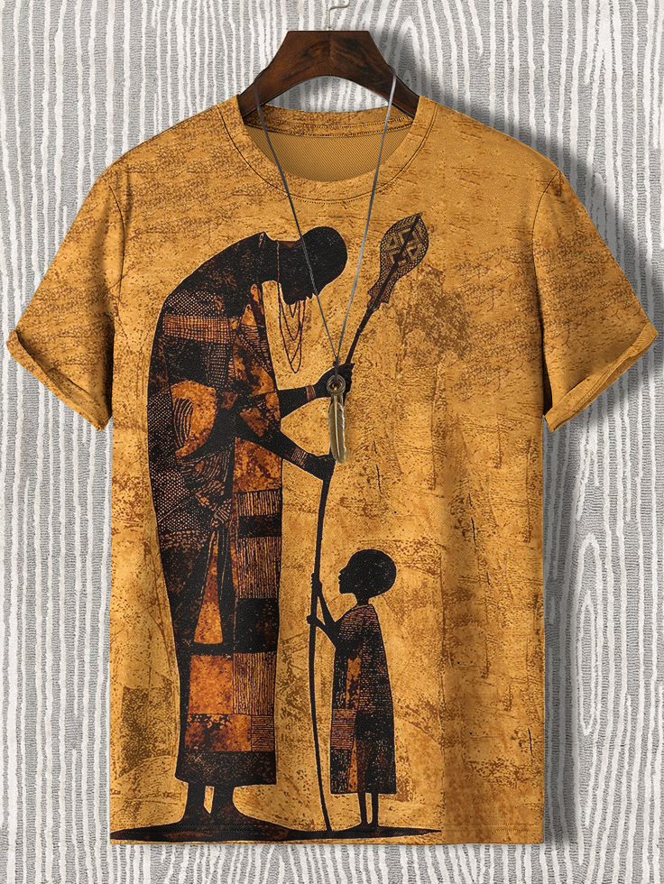 Men's Father And Son Vintage Tribal Art Art Print T-Shirt-Styleame
