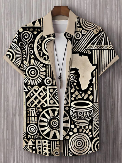 Men's African Map Ethnic Patterns Art Print Shirt-Styleame