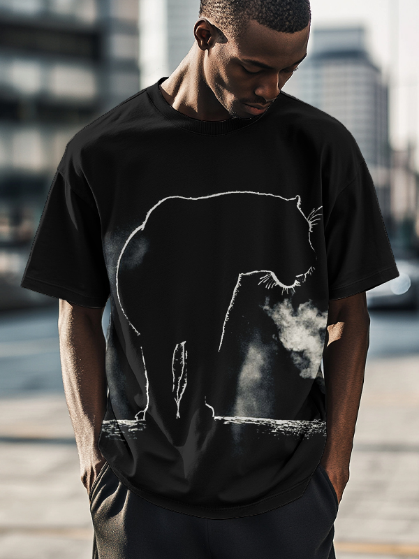Men's Black Panther Print T-Shirt-Styleame