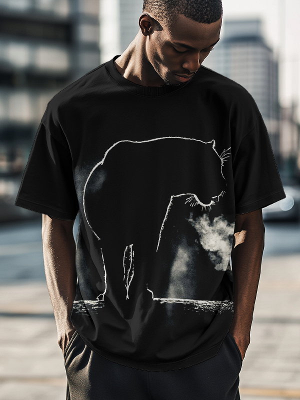 Men's Black Panther Print T-Shirt-Styleame