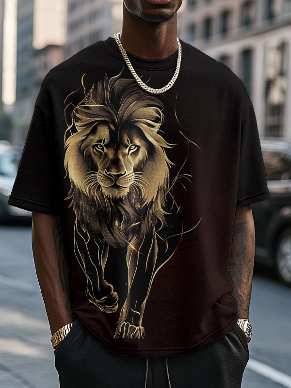 Men's Wild Lion Art Print T-Shirt-Styleame
