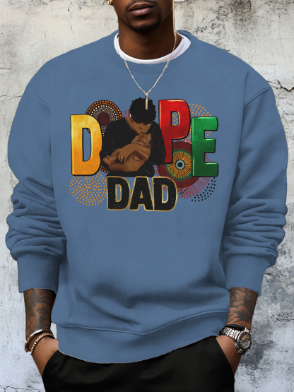 Men's Father's Day Dope Dad Print Cotton Casual Sweatshirt-Styleame