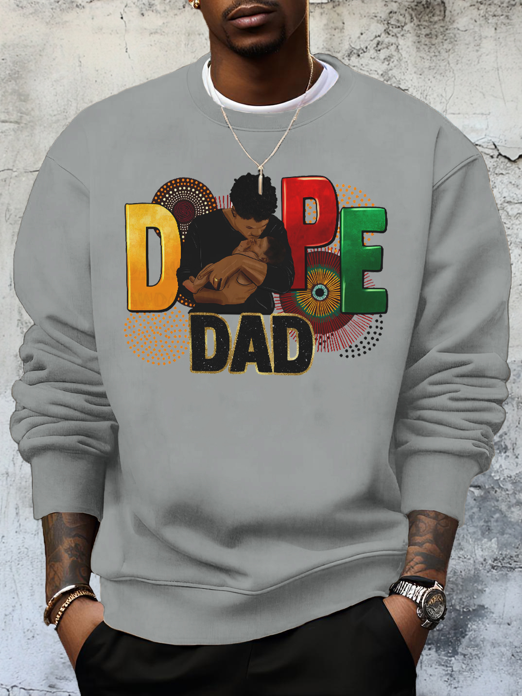 Men's Father's Day Dope Dad Print Cotton Casual Sweatshirt-Styleame