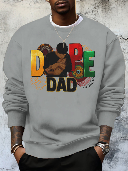 Men's Father's Day Dope Dad Print Cotton Casual Sweatshirt-Styleame
