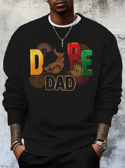 Men's Father's Day Dope Dad Print Cotton Casual Sweatshirt-Styleame