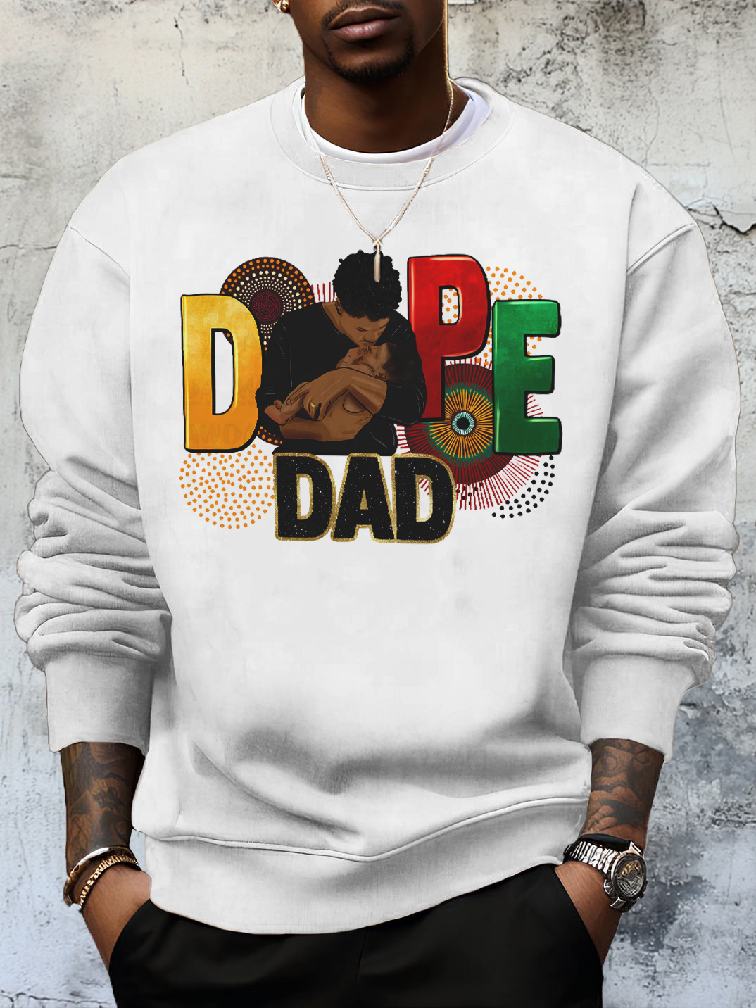 Men's Father's Day Dope Dad Print Cotton Casual Sweatshirt-Styleame