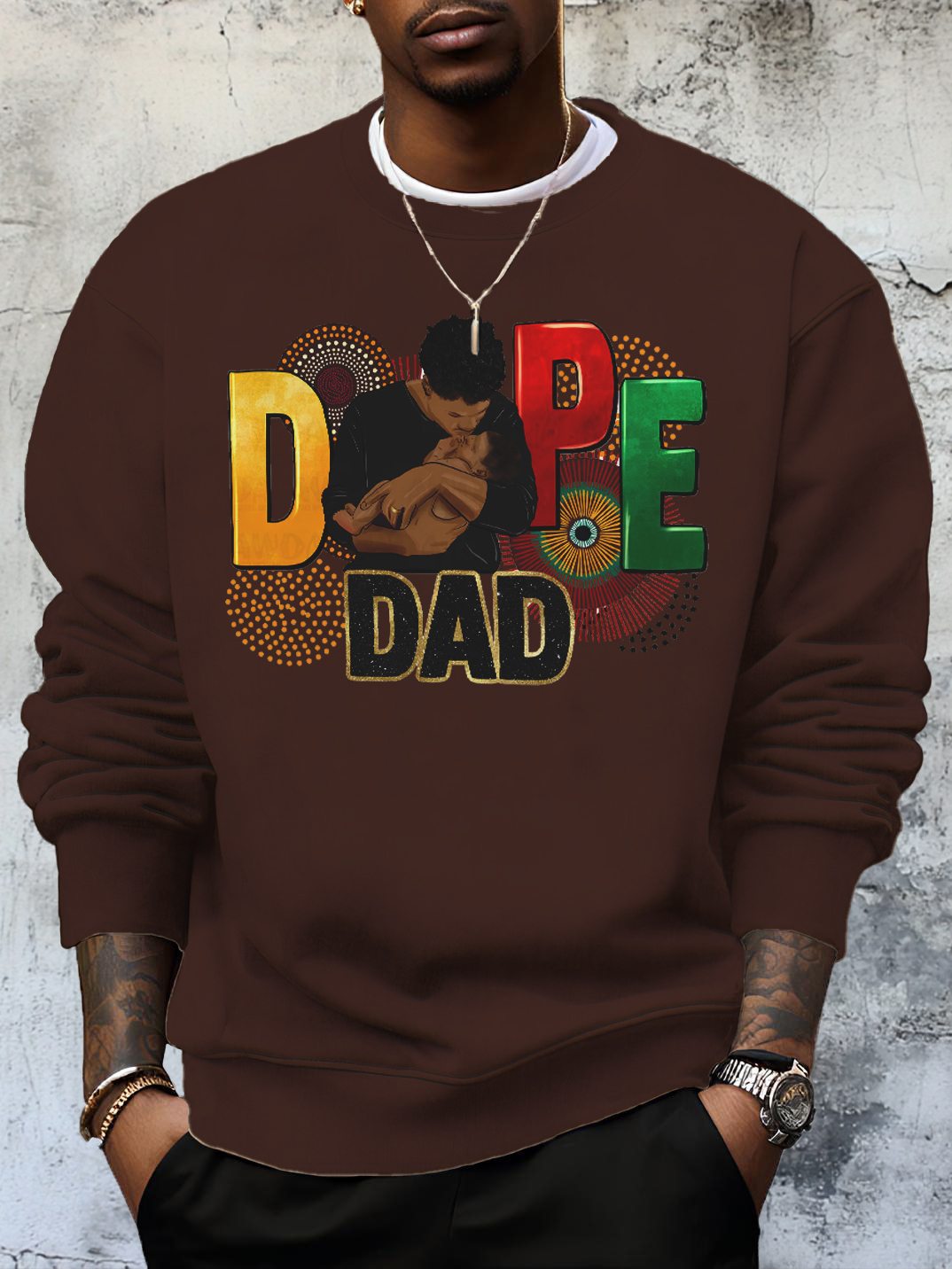 Men's Father's Day Dope Dad Print Cotton Casual Sweatshirt-Styleame