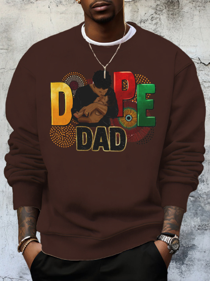 Men's Father's Day Dope Dad Print Cotton Casual Sweatshirt-Styleame