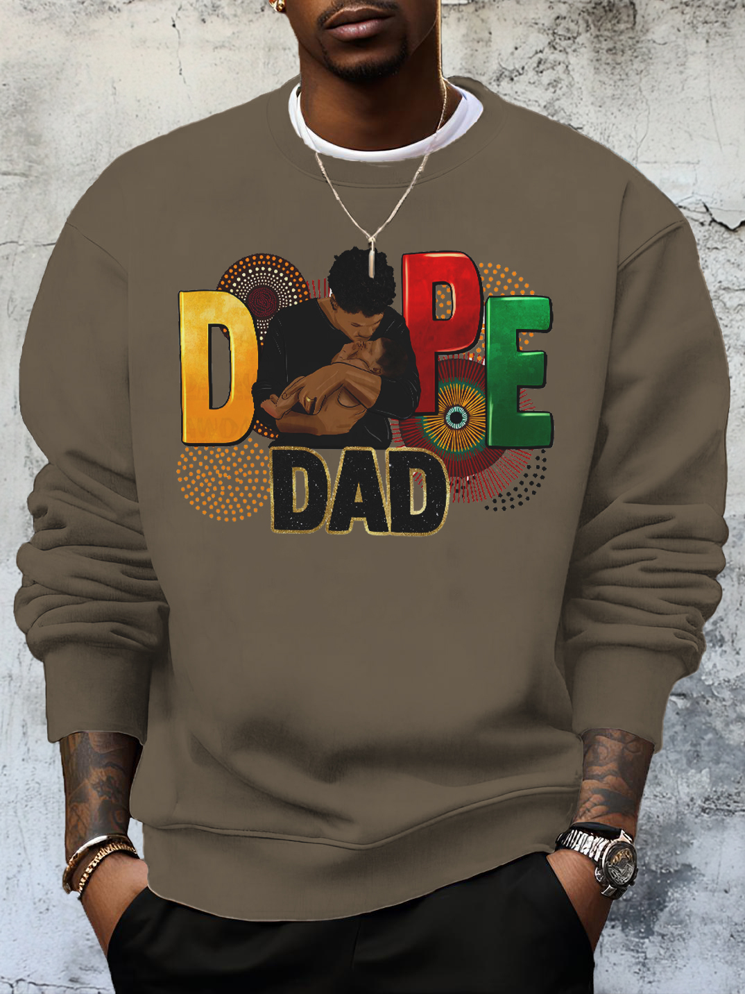 Men's Father's Day Dope Dad Print Cotton Casual Sweatshirt-Styleame