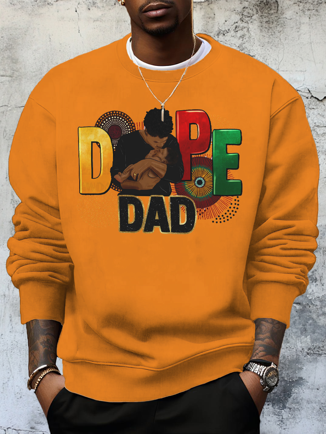 Men's Father's Day Dope Dad Print Cotton Casual Sweatshirt-Styleame