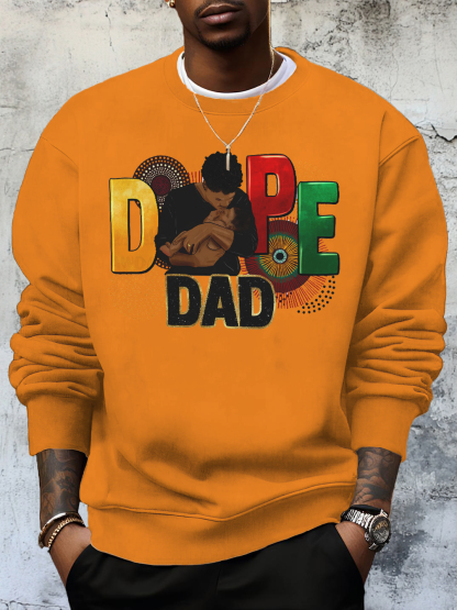 Men's Father's Day Dope Dad Print Cotton Casual Sweatshirt-Styleame