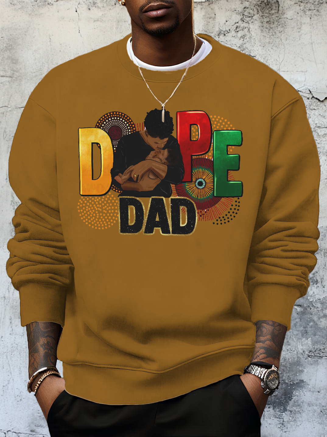 Men's Father's Day Dope Dad Print Cotton Casual Sweatshirt-Styleame