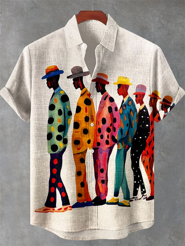 Men's Black Colorful Polka Dot Suit Funny Print Pocket Casual Shirt-Styleame