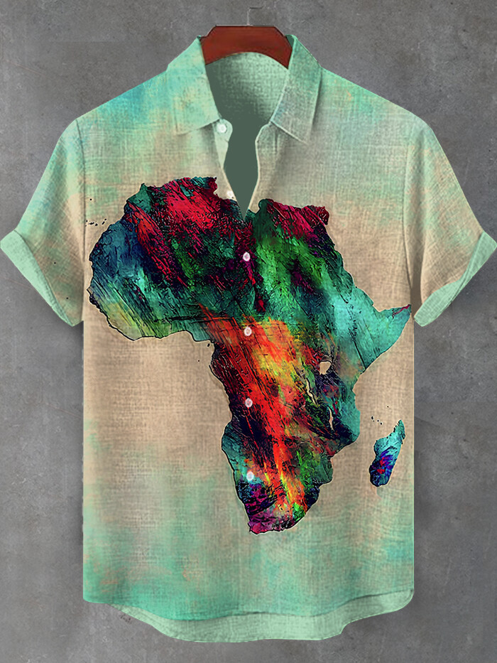 Men's Africa Map Graphic Art Print Short Sleeve Shirt-Styleame