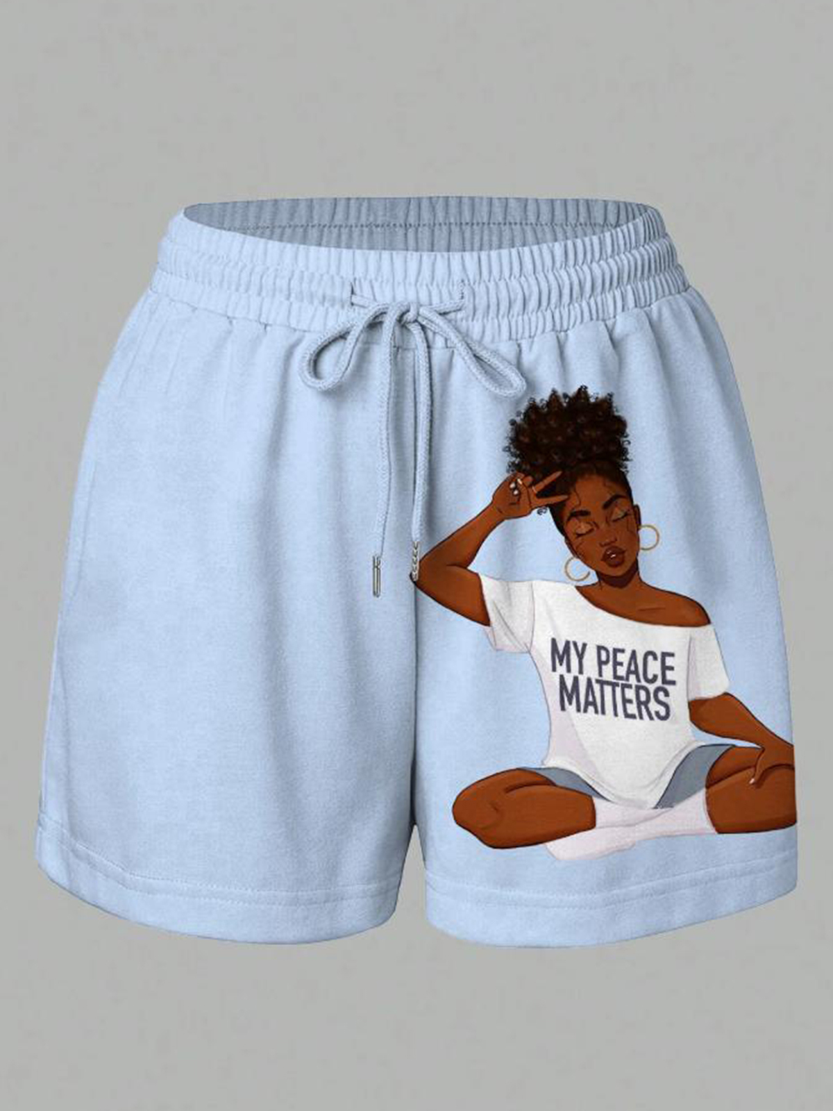 Women's Brown Girl My Peace Matters Print Elastic Waist Casual Shorts-Styleame