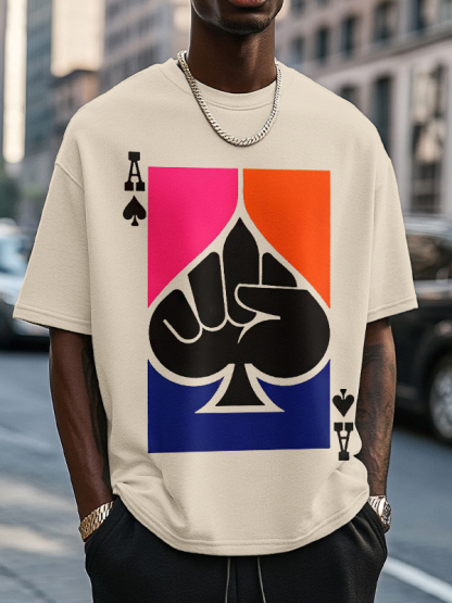 Men's Ace Of Spades Powerful Fist Print Cotton Casual T-Shirt-Styleame
