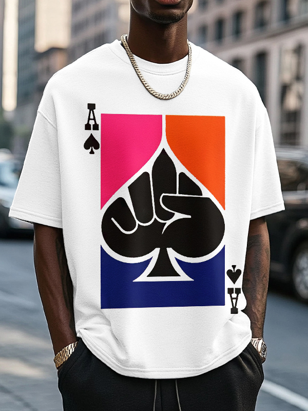 Men's Ace Of Spades Powerful Fist Print Cotton Casual T-Shirt-Styleame