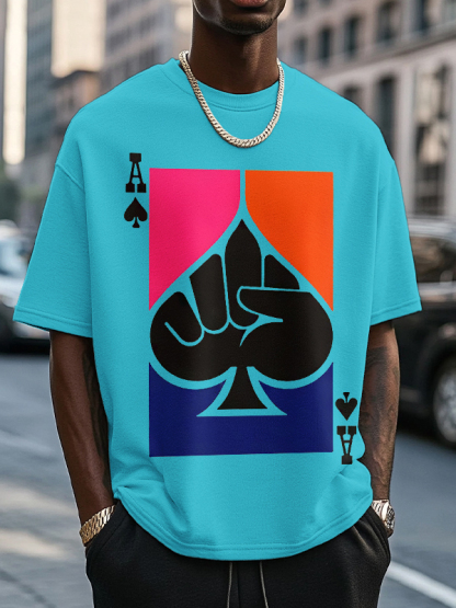 Men's Ace Of Spades Powerful Fist Print Cotton Casual T-Shirt-Styleame