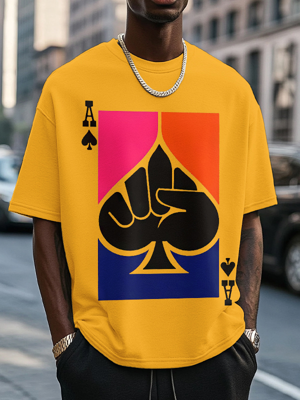 Men's Ace Of Spades Powerful Fist Print Cotton Casual T-Shirt-Styleame