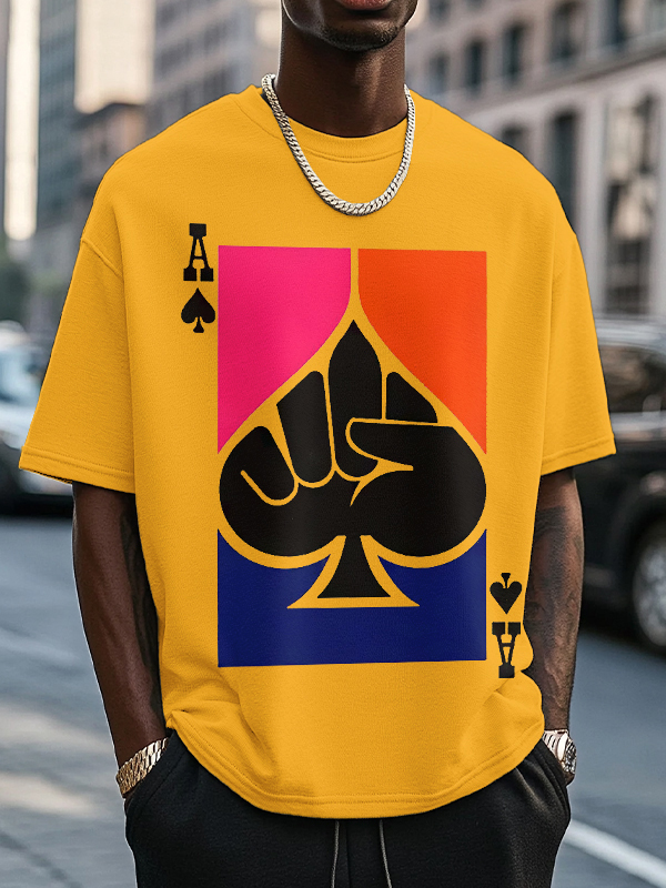 Men's Ace Of Spades Powerful Fist Print Cotton Casual T-Shirt-Styleame