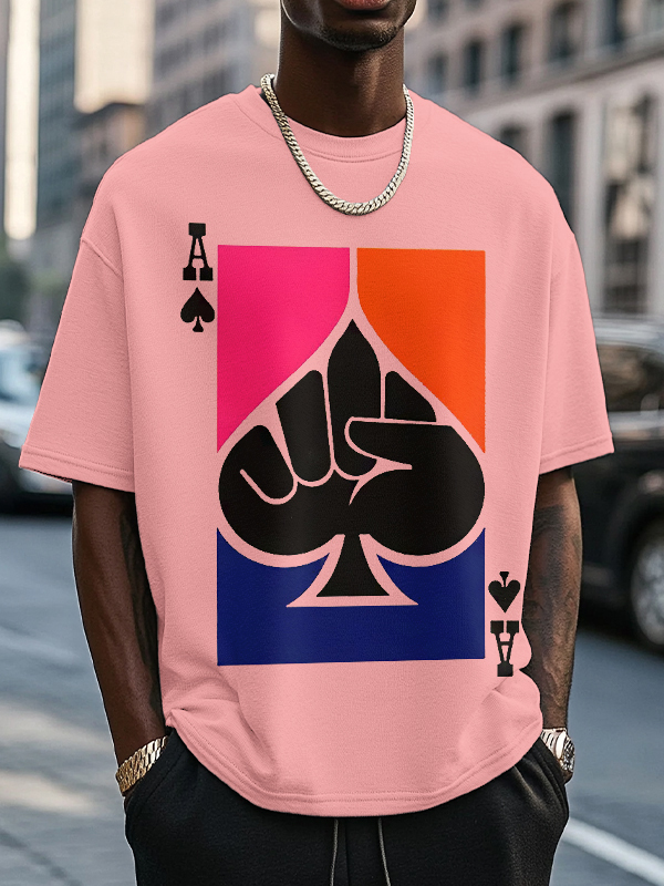 Men's Ace Of Spades Powerful Fist Print Cotton Casual T-Shirt-Styleame