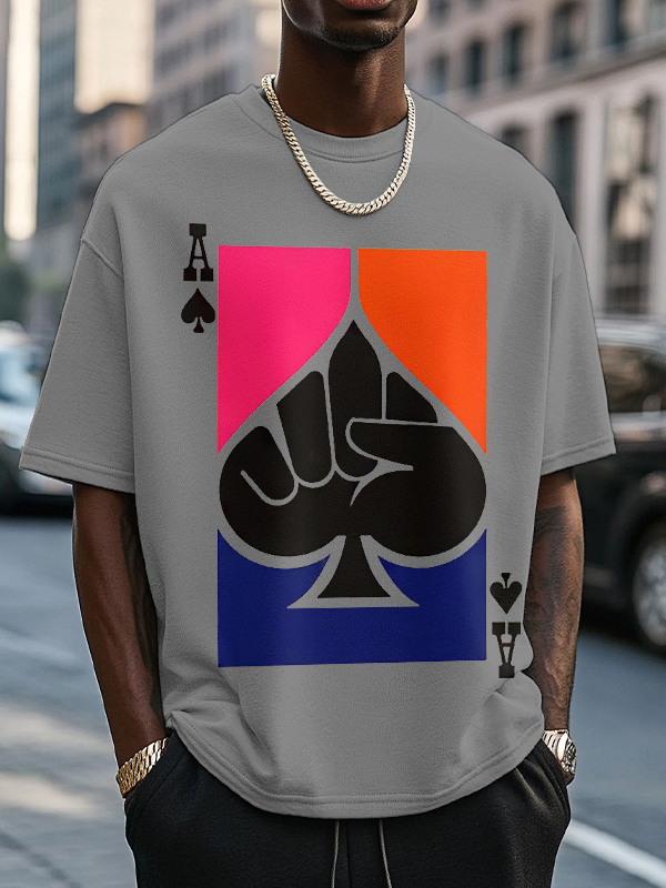 Men's Ace Of Spades Powerful Fist Print Cotton Casual T-Shirt-Styleame
