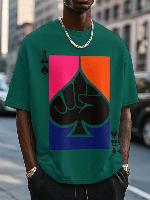Men's Ace Of Spades Powerful Fist Print Cotton Casual T-Shirt-Styleame