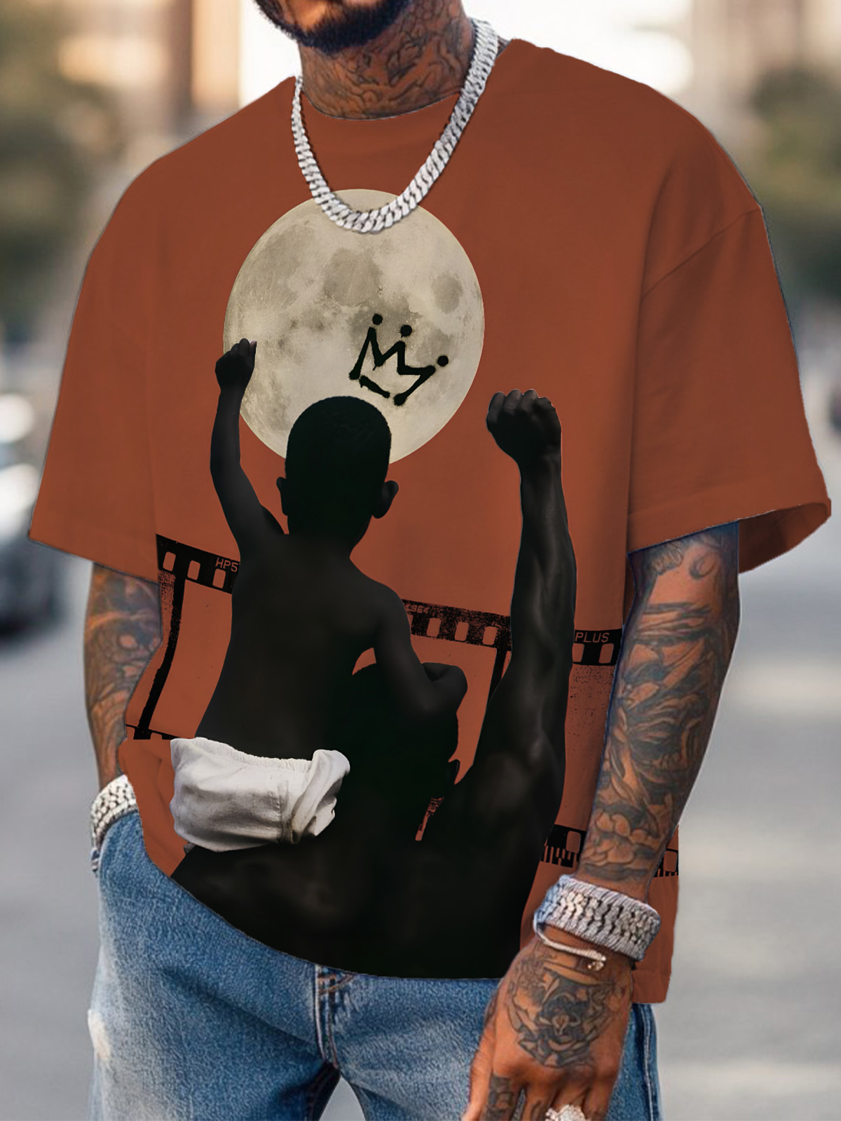 Men's Back King Father And Son Print Casual T-Shirt-Styleame