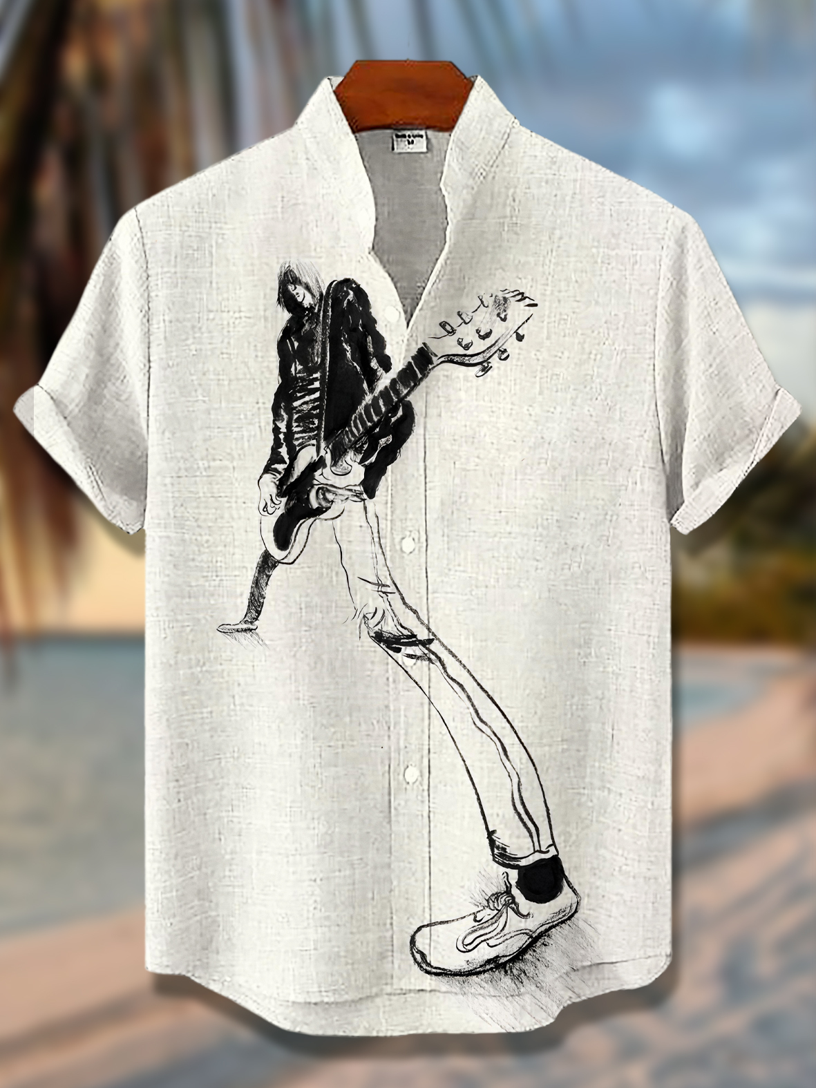 Men's Punk Rock And Roll Guitarist Print Short Sleeve Shirt-Styleame